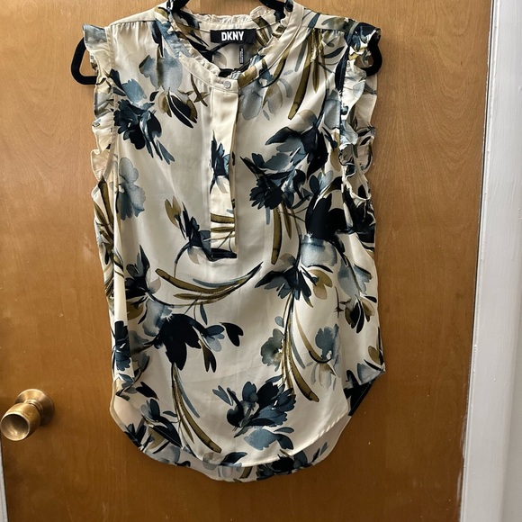 DKNY Women's Floral Ruffle Blouse - Cream and Black - Picture 3 of 4